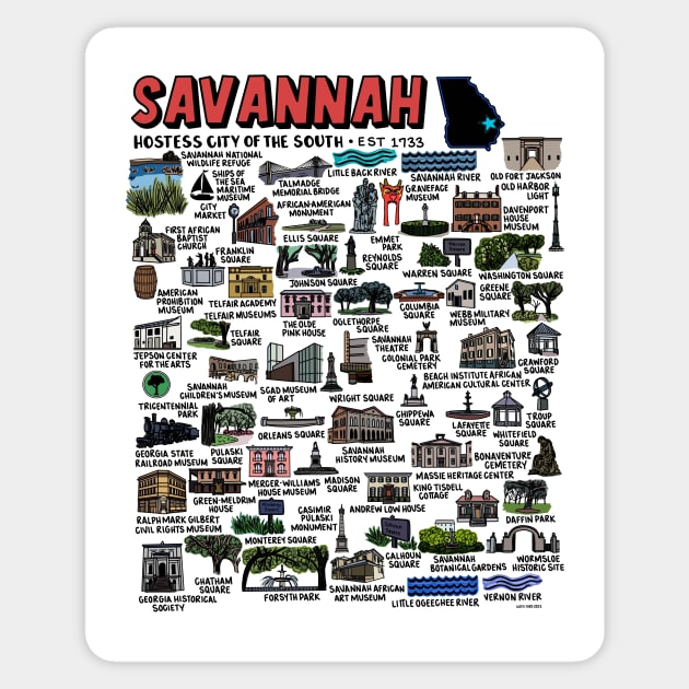 Savannah Georgia Map Art Sticker by fiberandgloss